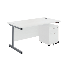First Single Desk with 2 Drawer Pedestal 1600mm x 800mm White Silver 577360 F
