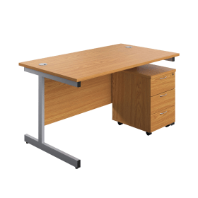 First Single Desk with 3 Drawers Pedestal 1600mm x 800mm Nova Oak Silver 577362 F
