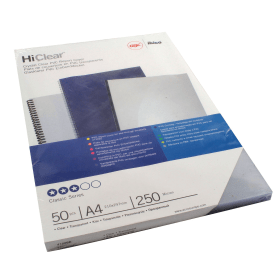 GBC HiClear A4 Binding Cover 250gsm Clear 50 Pack 106563 F