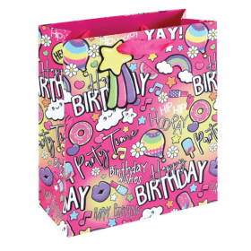 Girly Text Gift Bag Medium Pink 6 Pack EU13713 F