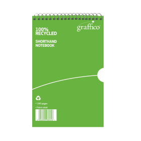 Graffico Recycled Shorthand Notebook Wirebound 60gsm Ruled 160 Pages 203mm x 127mm Green 365965 F
