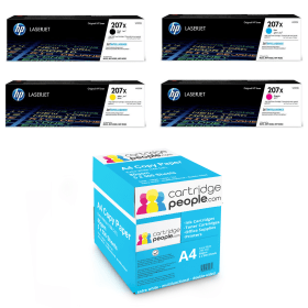 HP 207X High Capacity Multipack Set of 4 Toner Cartridges with Box of Copy Paper Original