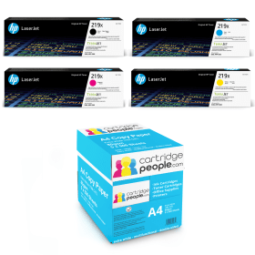 HP 219X High Capacity Multipack Set of 4 Toner Cartridges with Box of Copy Paper Original
