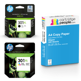 HP 301XL High Capacity Multipack Set of 2 Ink Cartridges with Ream of Copy Paper Original