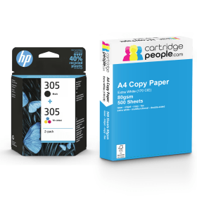 HP 305 Multipack Set of 2 Ink Cartridges with Ream of Copy Paper Original