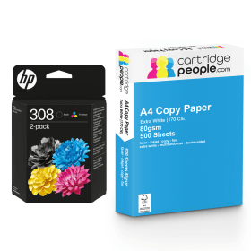 HP 308 Multipack Set of 2 Ink Cartridges with Ream of Copy Paper Original
