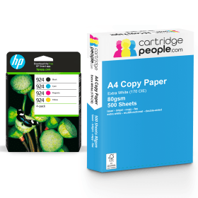 HP 924 Multipack Set of 4 Ink Cartridges with Ream of Copy Paper Original