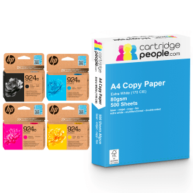 HP 924e EvoMore High Capacity Multipack Set of 4 Ink Cartridges with Ream of Copy Paper Original