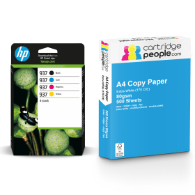 HP 937 Multipack Set of 4 Ink Cartridges with Ream of Copy Paper Original
