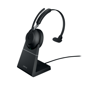 Jabra Evolve2 65 Wireless On Ear Mono Headset with Charging Stand Bluetooth USB A Black 600761 F