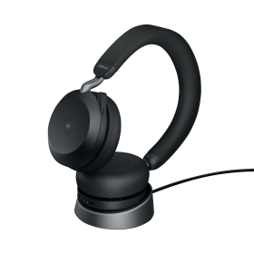 Jabra Evolve2 75 Wireless On Ear Headset with Charging Stand USB C Black 761631 F