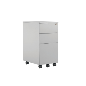 Jemini 3 Drawer Mobile Pedestal Slimline Steel 300mm x 470mm x 615mm Silver 447923 F