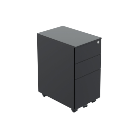 Jemini Contract Steel 3 Drawer Mobile Pedestal Slimline 300mm x 470mm x 615mm Black 610377 F