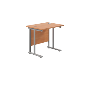 Jemini Double Upright Rectangular Desk 800mm x 600mm x 730mm Beech Silver 574444 F