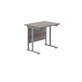 Jemini Double Upright Rectangular Desk 800mm x 600mm x 730mm Grey Oak Silver 574445 F
