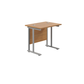 Jemini Double Upright Rectangular Desk 800mm x 600mm x 730mm Nova Oak Silver 574446 F