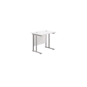 Jemini Double Upright Rectangular Desk 800mm x 600mm x 730mm White Silver 574447 F