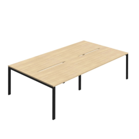 Jemini Four Person Back to Back Bench Desk 2800mm x 1600mm x 730mm Nova Oak Black KF800509 F