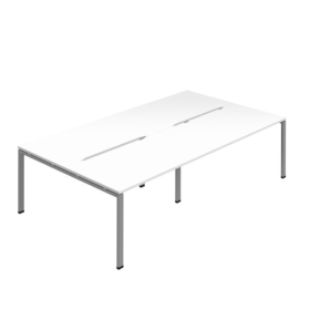 Jemini Four Person Back to Back Bench Desk 3200mm x 1600mm x 730mm White Silver KF800530 F