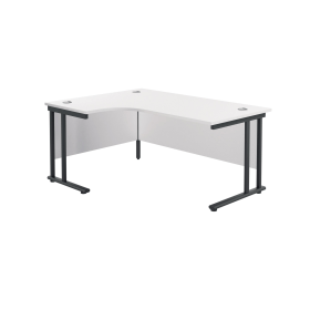 Jemini Radial Left Hand Double Upright Cantilever Desk 1600mm x 1200mm x 730mm White Black 764973 F