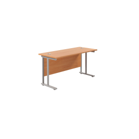 Jemini Rectangular Cantilever Desk 1400mm x 600mm x 730mm Beech Silver 574456 F
