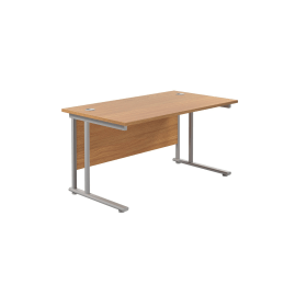 Jemini Rectangular Cantilever Desk 1400mm x 800mm x 730mm Nova Oak Silver 574482 F