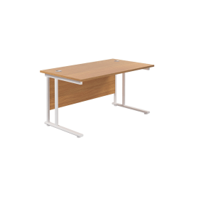 Jemini Rectangular Cantilever Desk 1400mm x 800mm x 730mm Nova Oak White 577193 F
