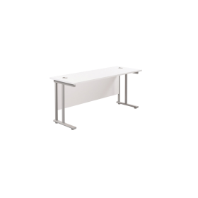 Jemini Rectangular Cantilever Desk 1600mm x 600mm x 730mm White Silver 574465 F