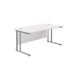 Jemini Rectangular Cantilever Desk 1600mm x 800mm x 730mm White Silver 574489 F