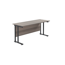 Jemini Rectangular Double Upright Cantilever Desk 1600mm x 600mm Grey Oak Black 764940 F