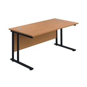 Jemini Rectangular Double Upright Cantilever Desk 1600mm x 800mm Nova Oak Black 764948 F