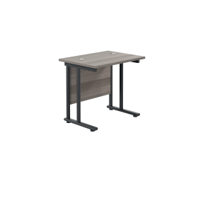 Jemini Rectangular Double Upright Cantilever Desk 800mm x 600mm x 730mm Grey Oak Black 764964 F