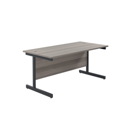 Jemini Rectangular Single Upright Cantilever Desk 1600mm x 800mm x 730mm Grey Oak Black 764881 F
