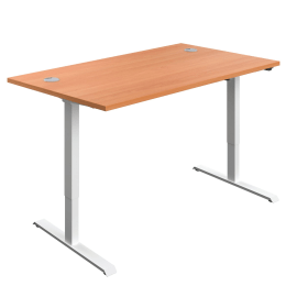 Jemini Single Motor Sit Stand Desk with Cable Ports 1400mm x 800mm x 730 1220mm Beech White 829256 F