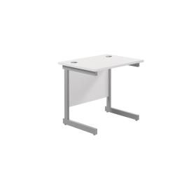 Jemini Single Rectangular Desk 800mm x 600mm x 730mm White Silver 577065 F