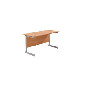 Jemini Single Rectangular Desk 1400mm x 600mm x 730mm Beech Silver 574329 F