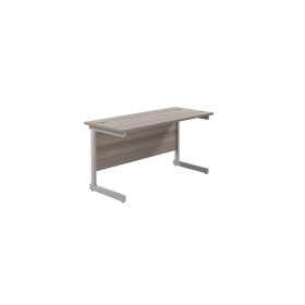 Jemini Single Rectangular Desk 1400mm x 600mm x 730mm Grey Oak Silver 574330 F