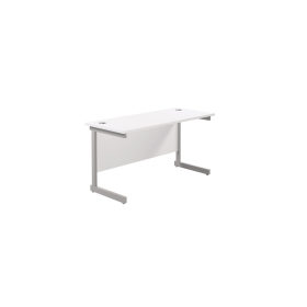 Jemini Single Rectangular Desk 1400mm x 600mm x 730mm White Silver 574332 F