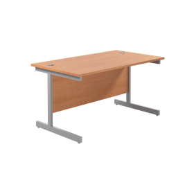Jemini Single Rectangular Desk 1400mm x 800mm x 730mm Beech Silver 574349 F