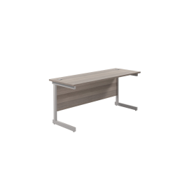 Jemini Single Rectangular Desk 1600mm x 600mm x 730mm Grey Oak Silver 574336 F