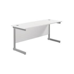 Jemini Single Rectangular Desk 1600mm x 600mm x 730mm White Silver 574338 F