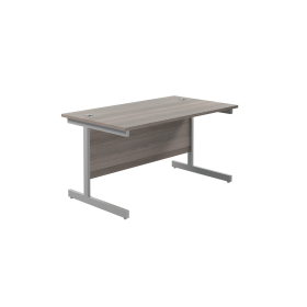 Jemini Single Upright Rectangular Desk 1400mm x 800mm x 730mm Grey Oak Silver 808329 F