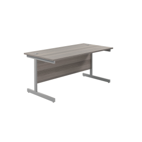 Jemini Single Upright Rectangular Desk 1600mm x 800mm Grey Oak Silver with 3 Drawer Pedestal 808318 F