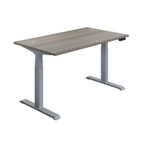 Jemini Sit Stand Desk with Cable Ports 1200mm x 800mm x 630 1290mm Grey Oak Silver 577764 F
