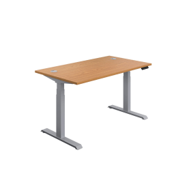 Jemini Sit Stand Desk with Cable Ports 1200mm x 800mm x 630 1290mm Nova Oak Silver 577766 F