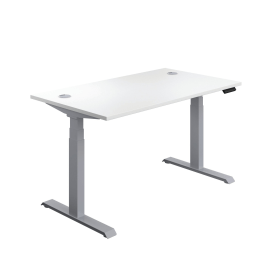 Jemini Sit Stand Desk with Cable Ports 1200mm x 800mm x 630 1290mm White Silver 577767 F