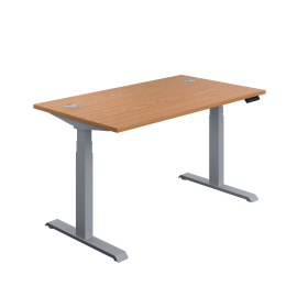 Jemini Sit Stand Desk with Cable Ports 1400mm x 800mm x 630 1290mm Nova Oak Silver 577778 F