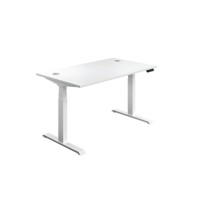Jemini Sit Stand Desk with Cable Ports 1400mm x 800mm x 630 1290mm White White 577785 F
