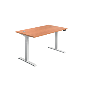 Jemini Sit Stand Desk with Cable Ports 1600mm x 800mm x 630 1290mm Beech White 577792 F