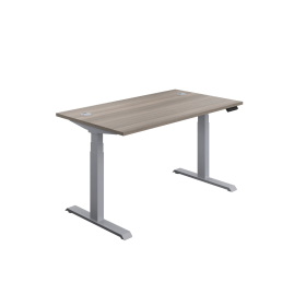 Jemini Sit Stand Desk with Cable Ports 1600mm x 800mm x 630 1290mm Grey Oak Silver 577788 F